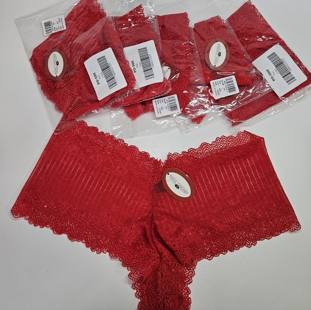 NEW Popsi Lingerie Red Lace Trim Panties Set of 6 Large